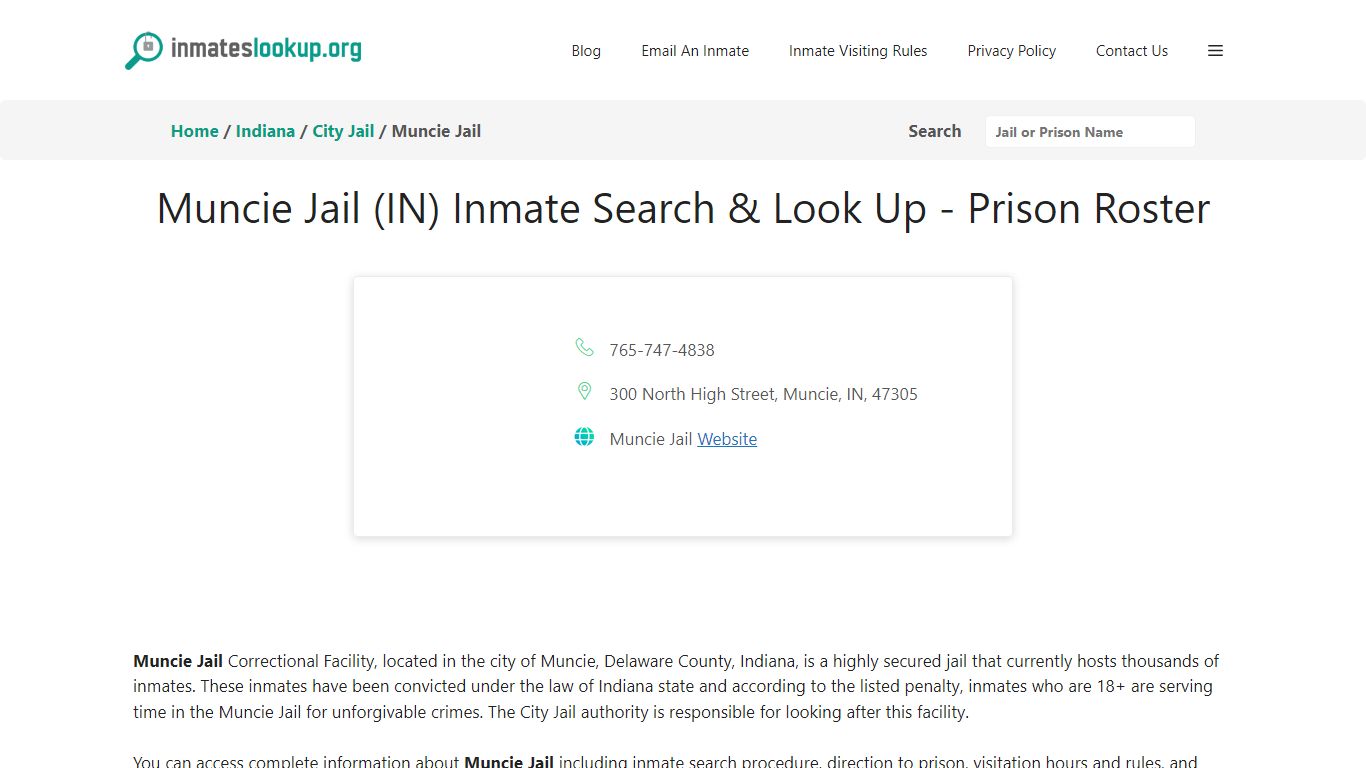 Muncie Jail (IN) Inmate Search & Look Up - Prison Roster